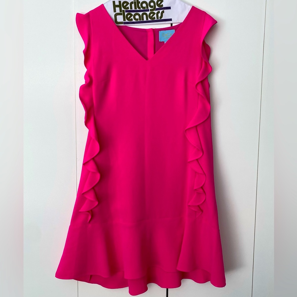 Cece by Cynthia Steffe-  Women's Harper Ruffled V-Neck Dress (fuchsia) size 6